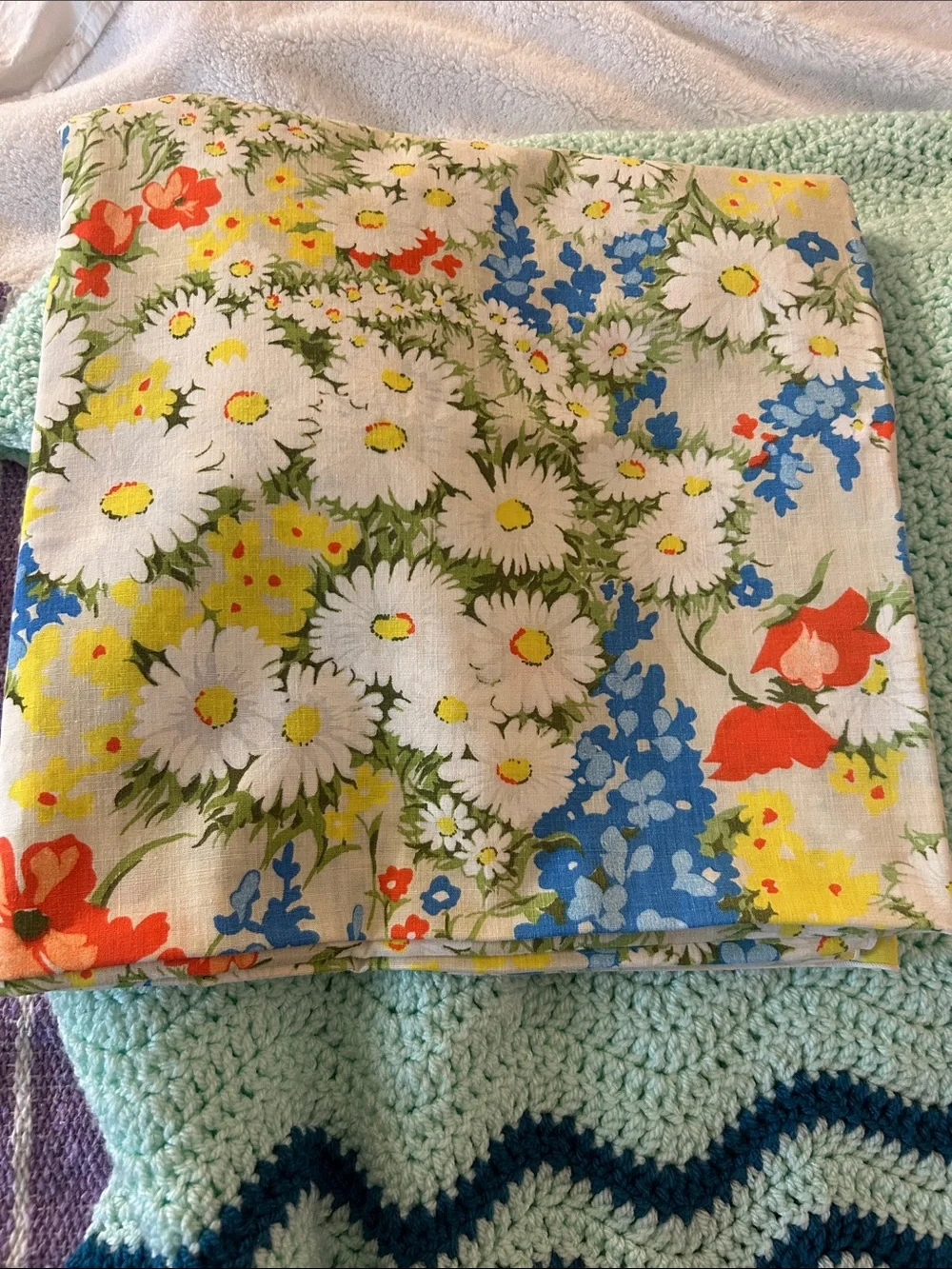 Vintage Mid Century Floral Square Tablecloth
